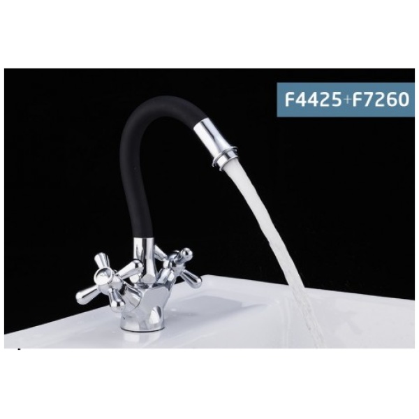 Смеситель для кухни с гайкой и гибким изливом черный/хром frap f4425+f7260