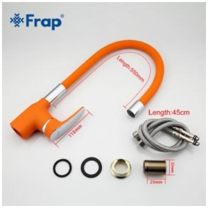 Смеситель для кухни с гайкой и гибким изливом оранжевый/хром frap f4453-02